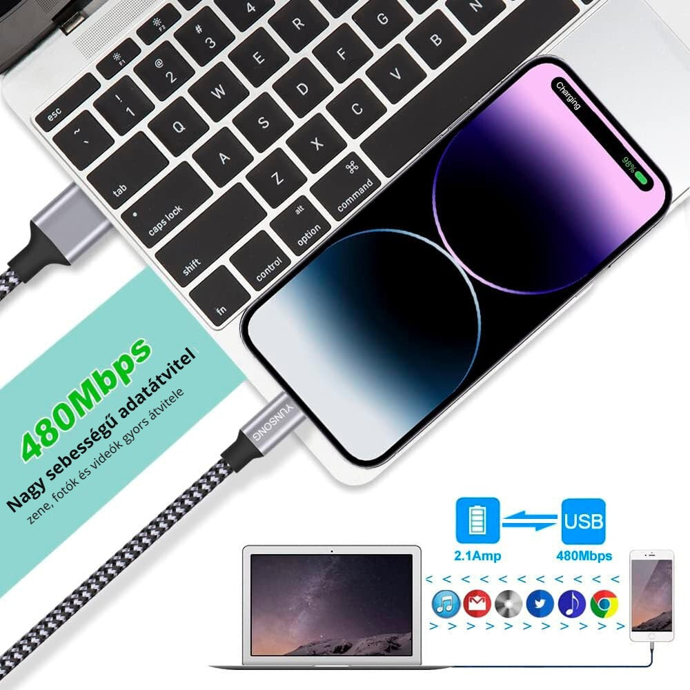 MFi iPhone töltőkábel – 480 Mbps nagy sebességű adatátvitel