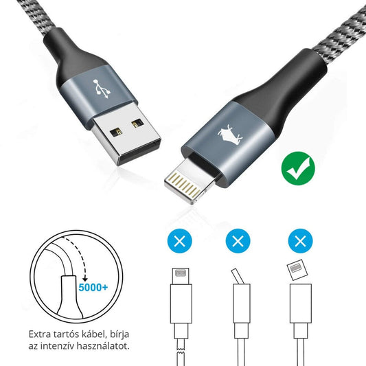 Extra tartós iPhone Lightning kábel – 5000+ hajlítás