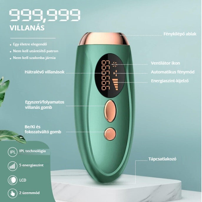 IPL szőrtelenítő részei – 999 999 villanás, LCD kijelző, 5 energiaszint