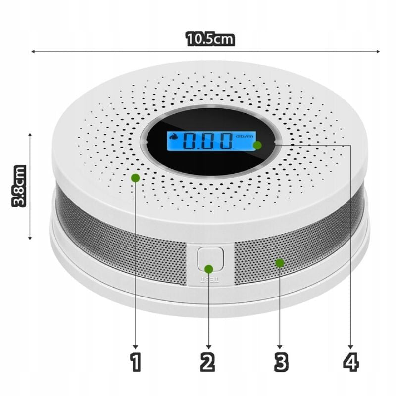 JKD 512COM Szén-Monoxid és Füstérzékelő LCD Kijelzővel, 85 dB Hangriasztással és Fényjelzéssel
