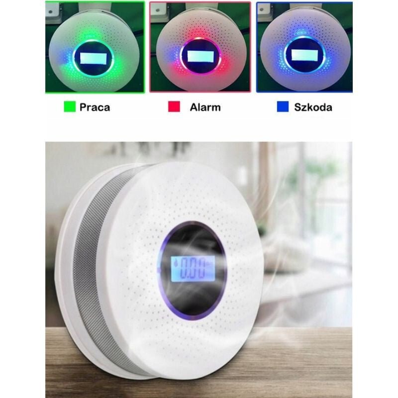 JKD 512COM Szén-Monoxid és Füstérzékelő LCD Kijelzővel, 85 dB Hangriasztással és Fényjelzéssel