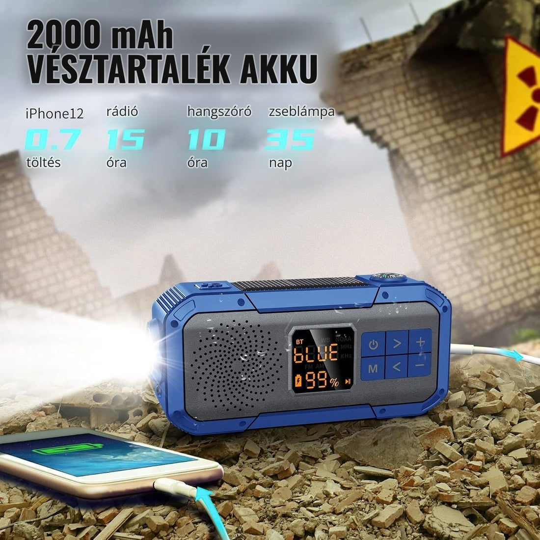 Kayinow vészrádió – 2000 mAh vésztartalék akkumulátor, powerbank