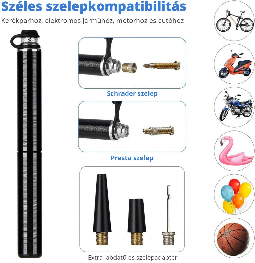Kézi kerékpárpumpa Schrader és Presta szeleppel – széles kompatibilitás