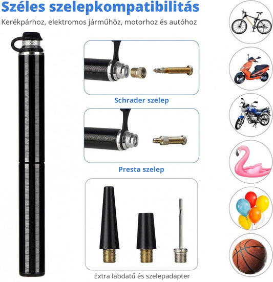 Kézi kerékpárpumpa Schrader és Presta szeleppel – széles kompatibilitás