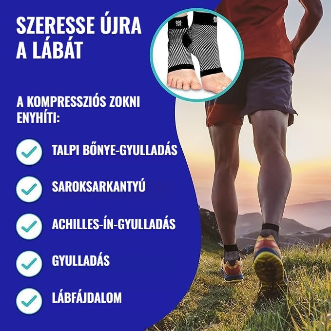 Kompressziós zokni talpi bőnye-gyulladás, saroksarkantyú és Achilles-ín-gyulladás ellen