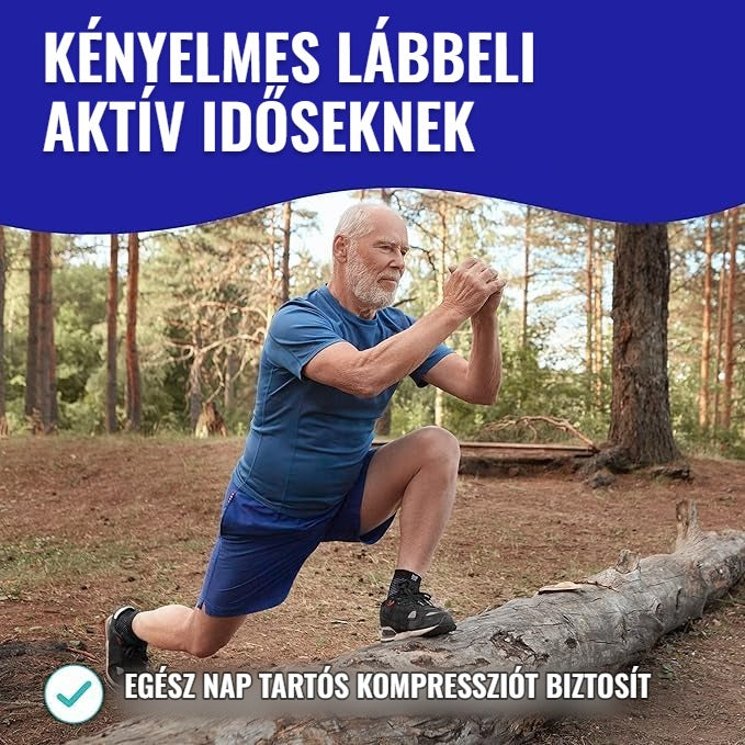 Kompressziós zokni aktív időseknek – egész nap tartós kompresszió