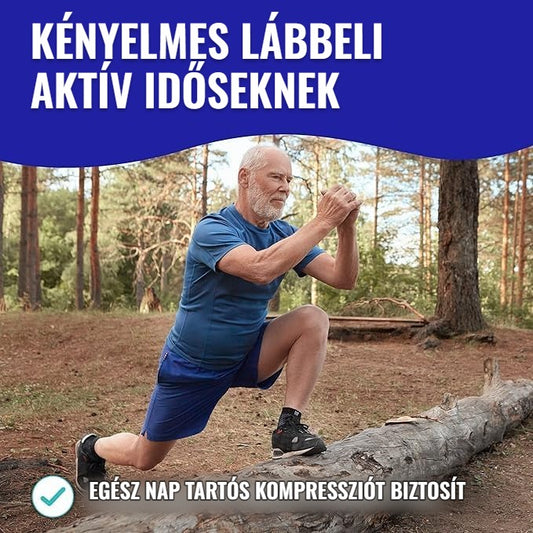 Kompressziós zokni aktív időseknek – egész nap tartós kompresszió