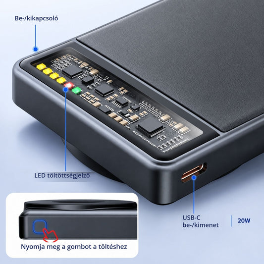 KPON power bank – LED töltöttségjelző, USB-C 20W be-/kimenet
