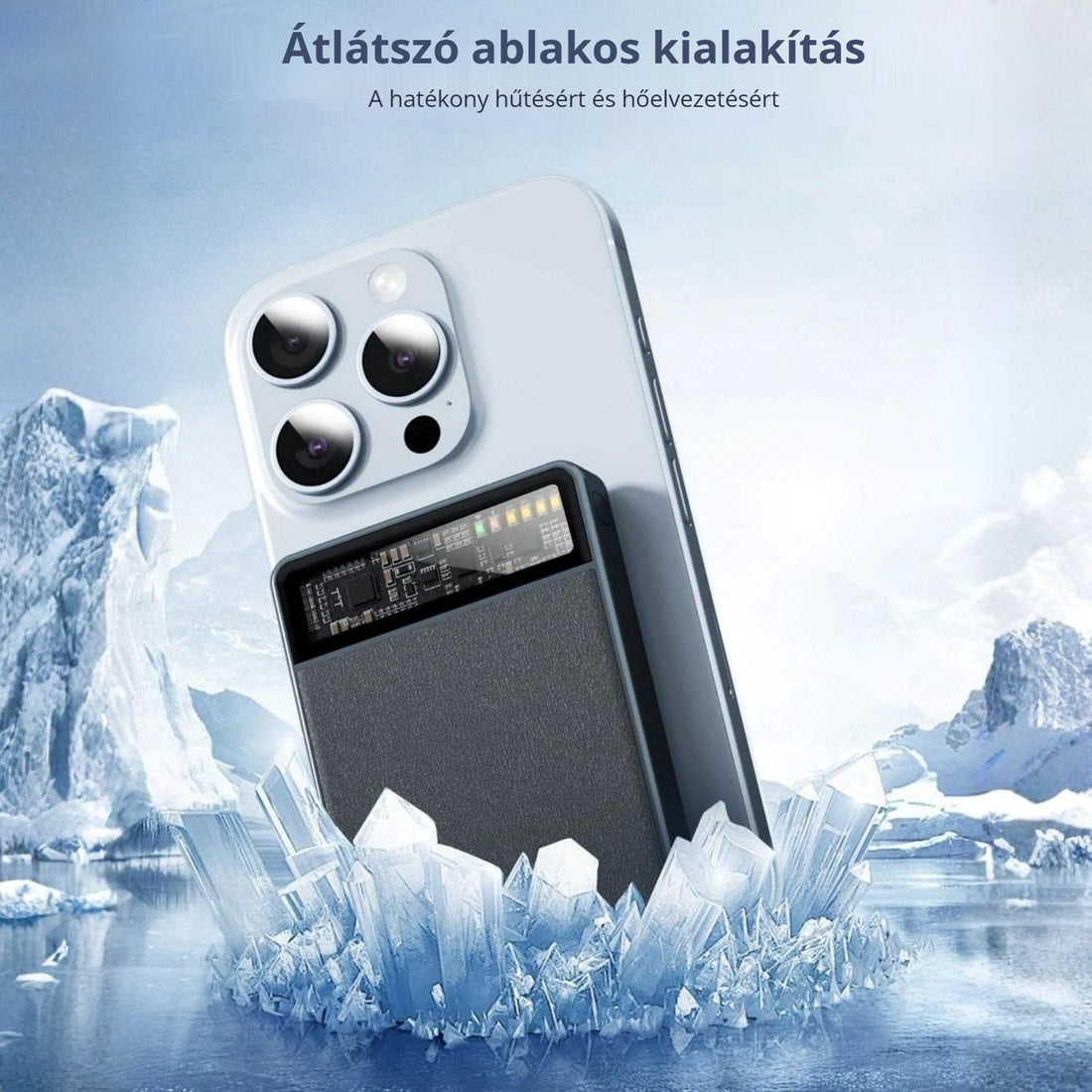 KPON mágneses power bank átlátszó ablakkal a hatékony hűtésért