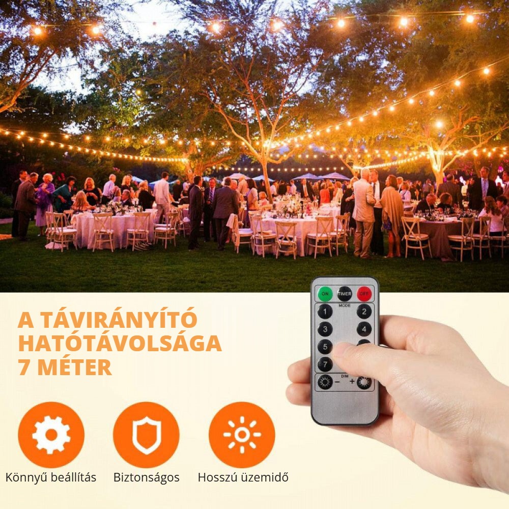 LED fényfüzér – a távirányító hatótávolsága 7 méter