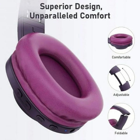 LETSCOM H10 Bluetooth Fejhallgató Over-Ear – Lila, Vezeték Nélküli