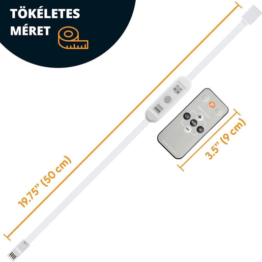 Luminoodle USB LED vezérlő méretei – 50 cm kábel, 9 cm távirányító
