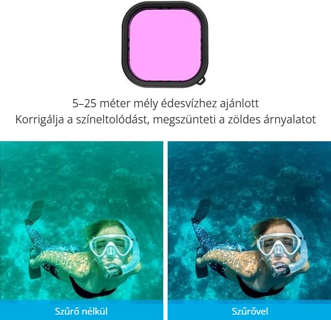 Lupholue GoPro tok lila szűrő – 5–25 m mély édesvízhez