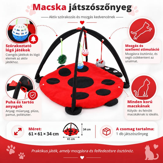Macska játszószőnyeg 61 × 61 × 34 cm – puha, tartós, lógó játékokkal