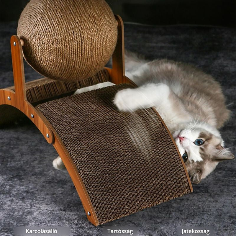 Macskakaparó forgó játéklabdával – karcolásálló, tartós