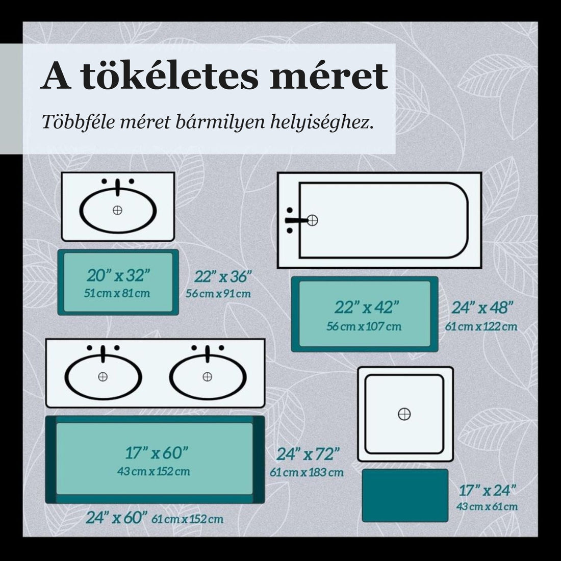 Memóriahabos fürdőszobaszőnyeg – mérettáblázat, többféle méret