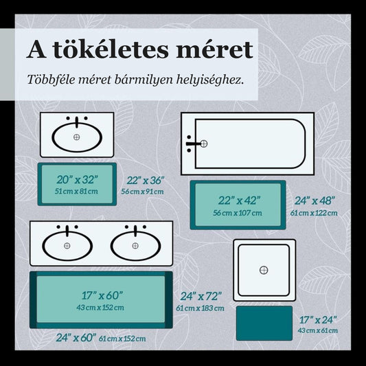 Memóriahabos fürdőszobaszőnyeg – mérettáblázat, többféle méret