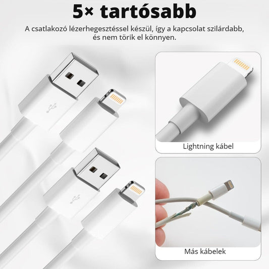 Lightning töltőkábel – 5× tartósabb, lézerhegesztett csatlakozó