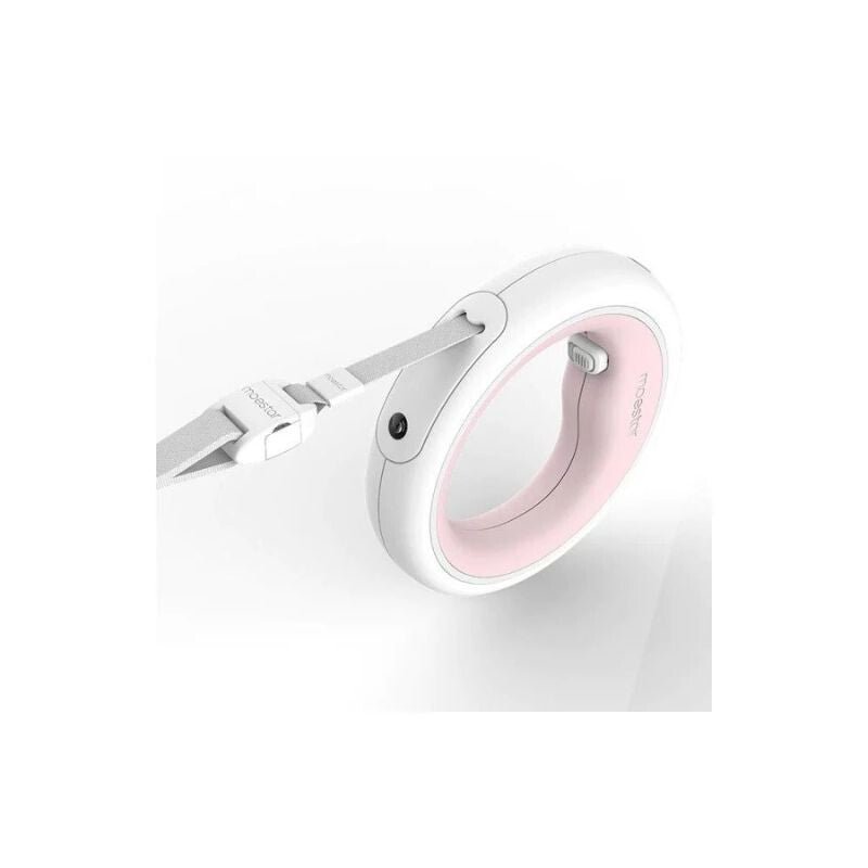 Moestar 2 Plus Visszahúzható Kutyapóráz - 3 m, LED Lámpával, Rózsaszín-Fehér, Ergonomikus Markolat