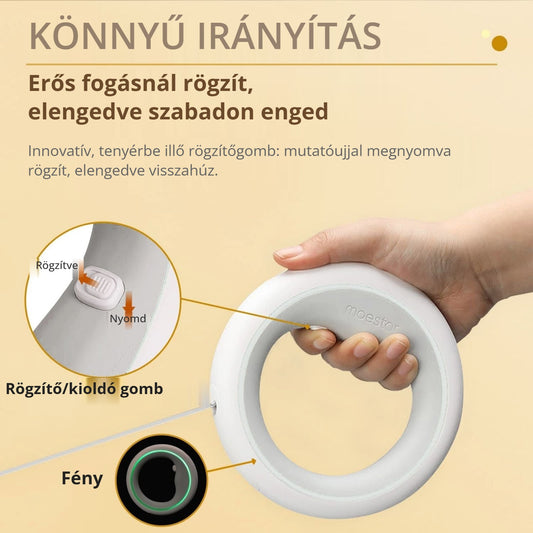 Moestar 2 Plus visszahúzható kutyapóráz rögzítő gombbal és fénnyel
