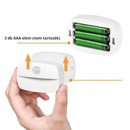 Mozgásérzékelős LED fali lámpa – 3 db AAA elemmel működik (nem tartozék)