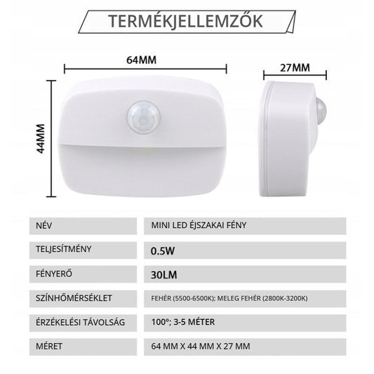 Mozgásérzékelős LED fali lámpa – termékjellemzők és méretek