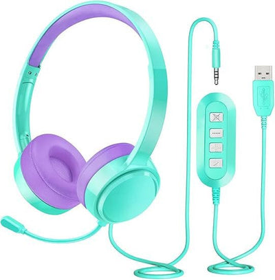 MPOW Gyerek Headset Menta-Lila Színben - Állítható és Kényelmes Fejhallgató
