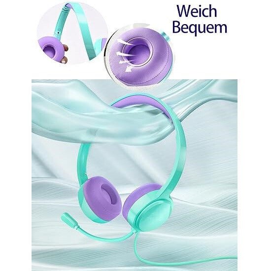 MPOW Gyerek Headset Menta-Lila Színben - Állítható és Kényelmes Fejhallgató