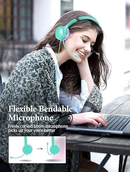 MPOW Gyerek Headset Menta-Lila Színben - Állítható és Kényelmes Fejhallgató