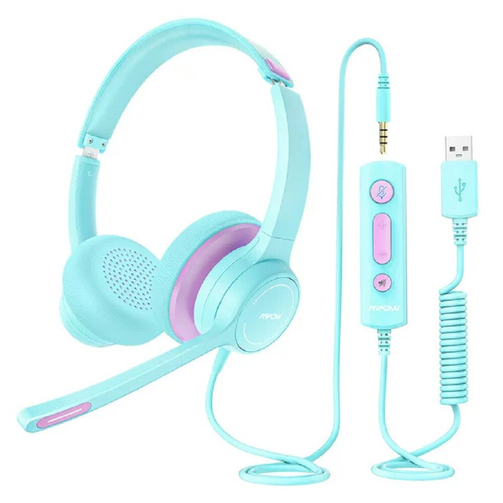 MPOW Gyerek Headset Menta-Lila Színben - Állítható és Kényelmes Fejhallgató