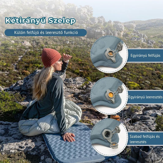 Naturehike Könnyen Felfújható Kempingmatrac – 3,5 cm Vastag, Ultrakönnyű (490 g), Múmia Forma, Szürkéskék