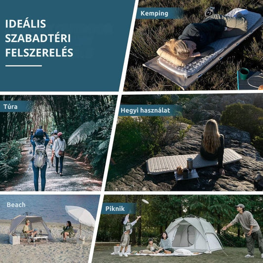 Naturehike Könnyen Felfújható Kempingmatrac – 3,5 cm Vastag, Ultrakönnyű (490 g), Múmia Forma, Szürkéskék