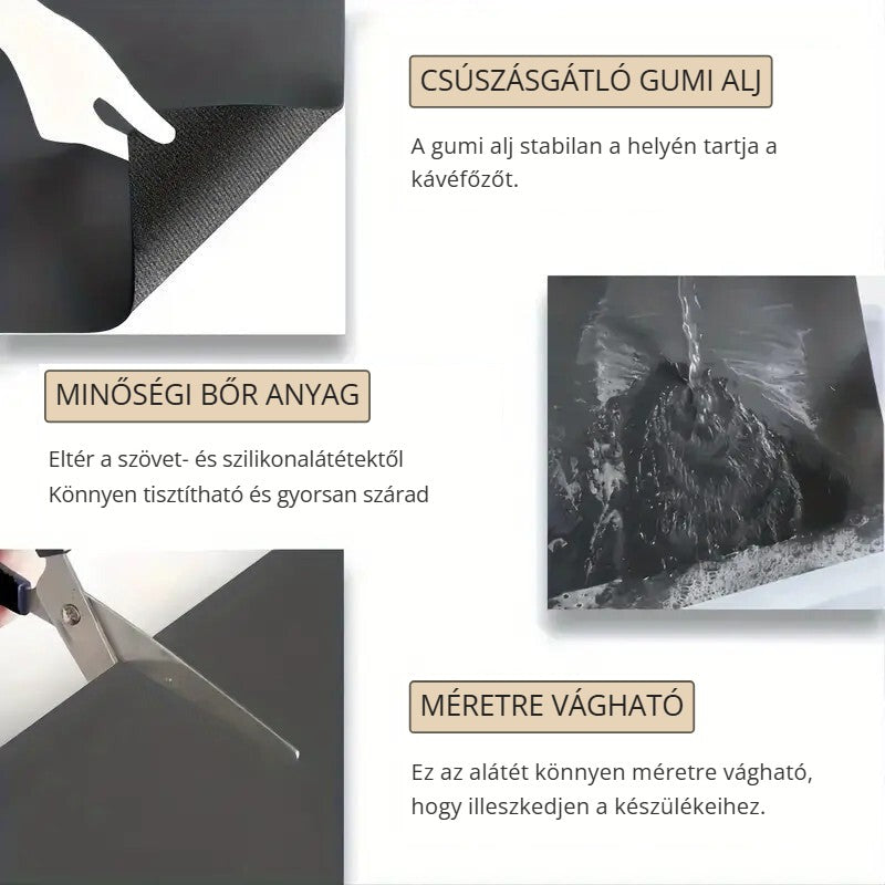Nedvszívó csaptelep alátét – csúszásgátló gumi alj, minőségi bőr anyag, méretre vágható