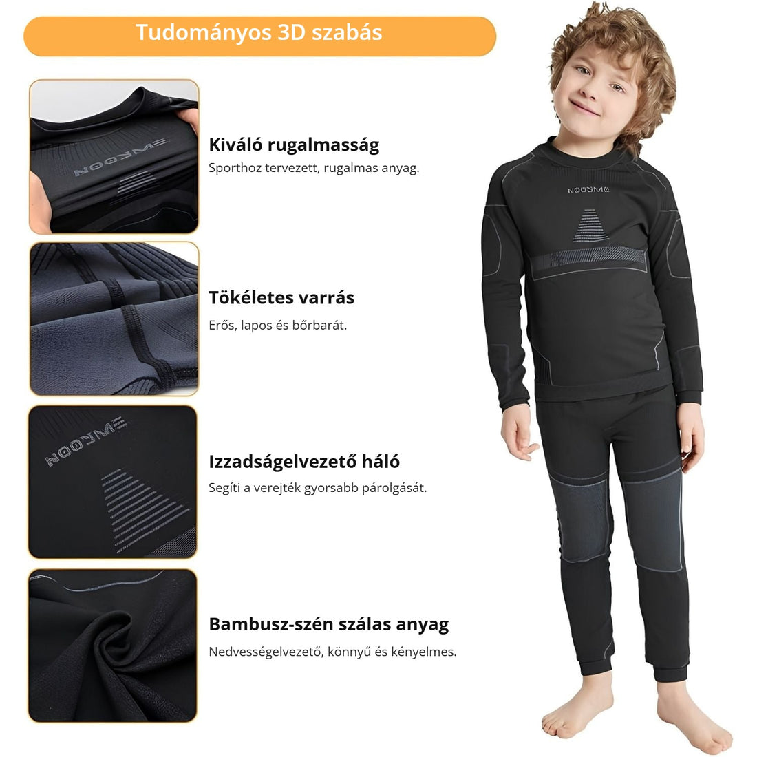Nooyme gyerek thermo aláöltözet – 3D szabás, anyag