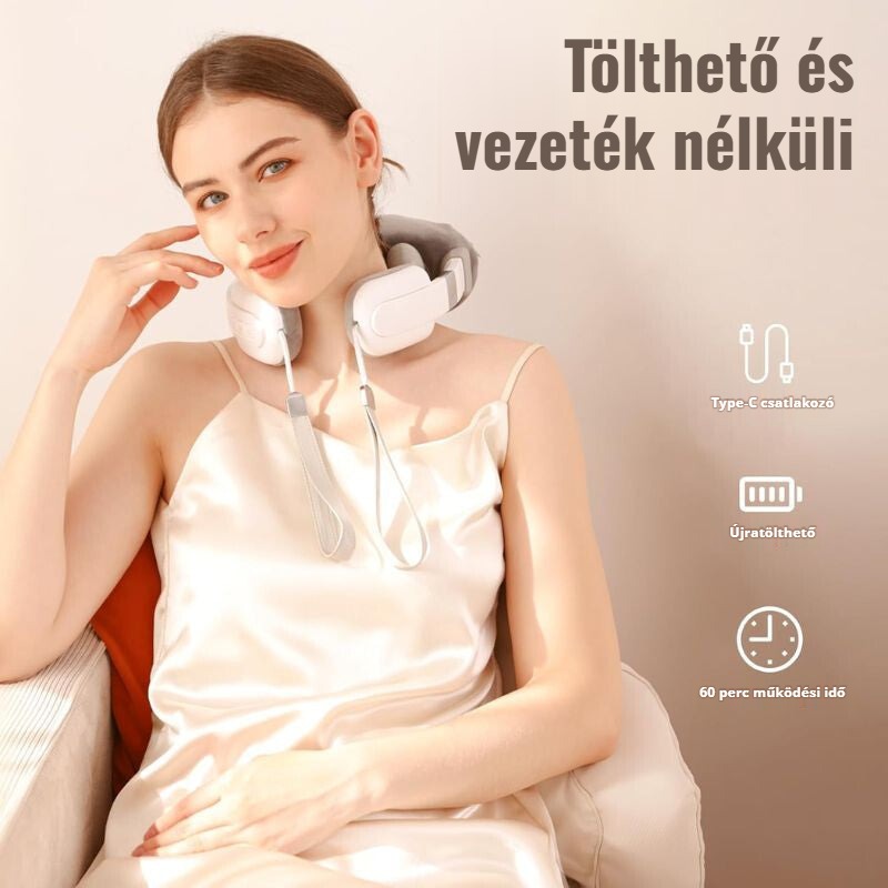 Vezeték nélküli nyakmasszírozó – Type-C töltés, 60 perc működési idő