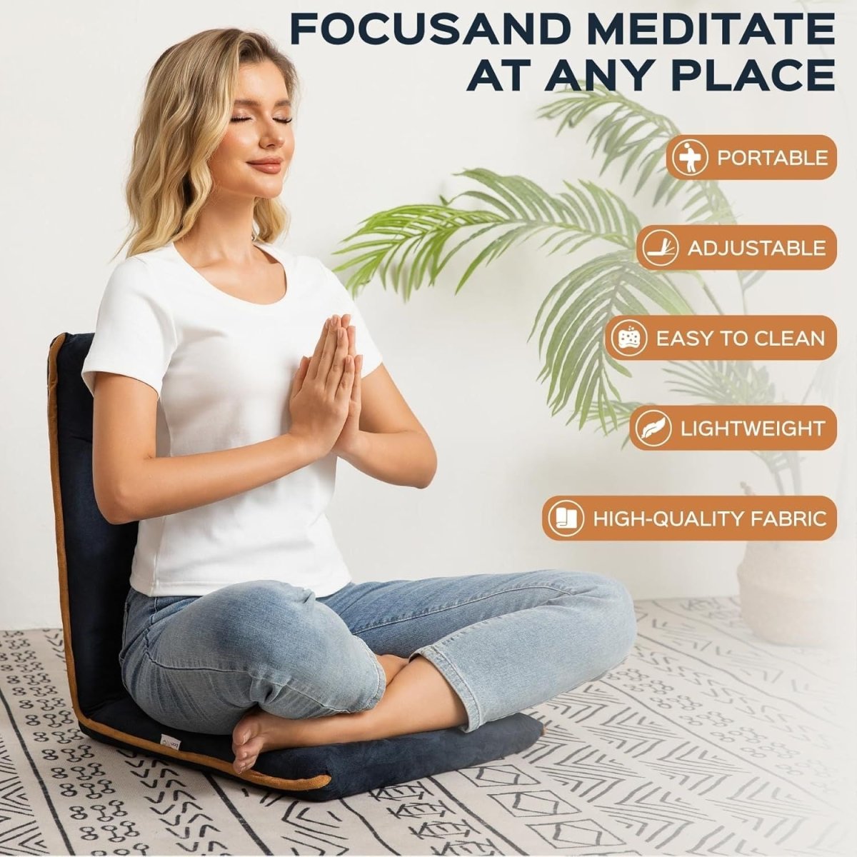 Összehajtható Padlófotel és Meditációs Szék – Állítható Háttámla, 100 kg Teherbírás, Sötétkék - BShopy