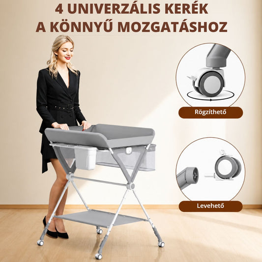 Pelenkázó asztal 4 univerzális kerékkel – rögzíthető és levehető kerekek