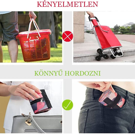 Összehajtható bevásárlótáska – könnyű hordozni, zsebben is elfér