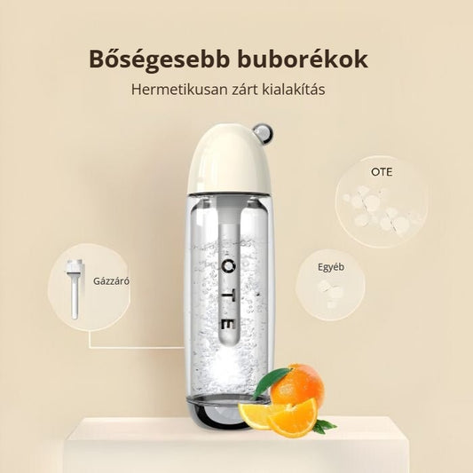OTE szódakészítő hermetikusan zárt kialakítással, bőséges buborékokkal