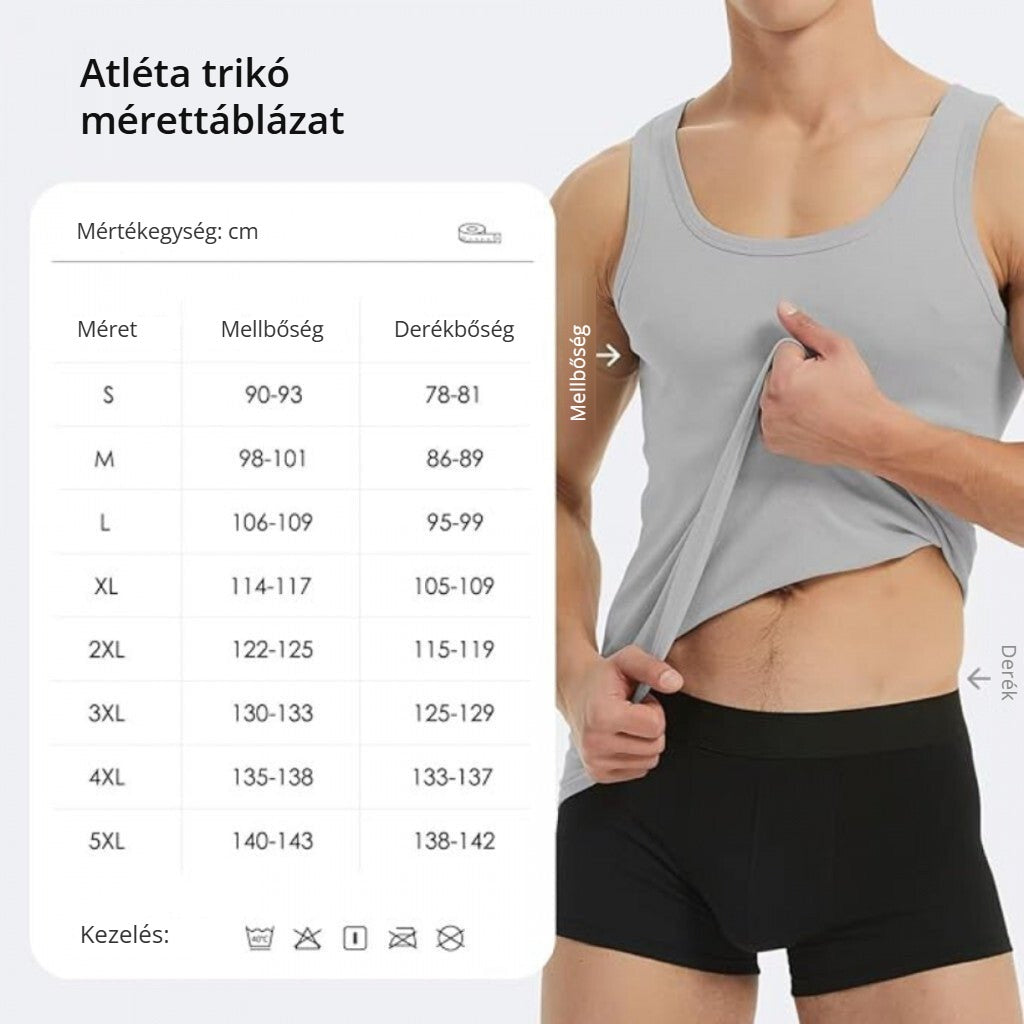 Férfi pamut atléta trikó – mérettáblázat