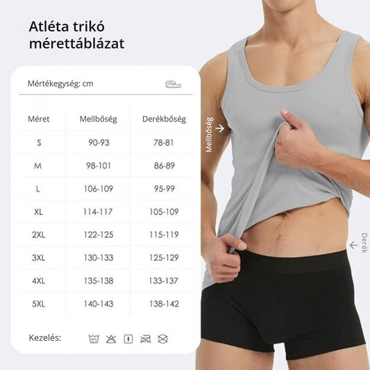 Férfi pamut atléta trikó – mérettáblázat