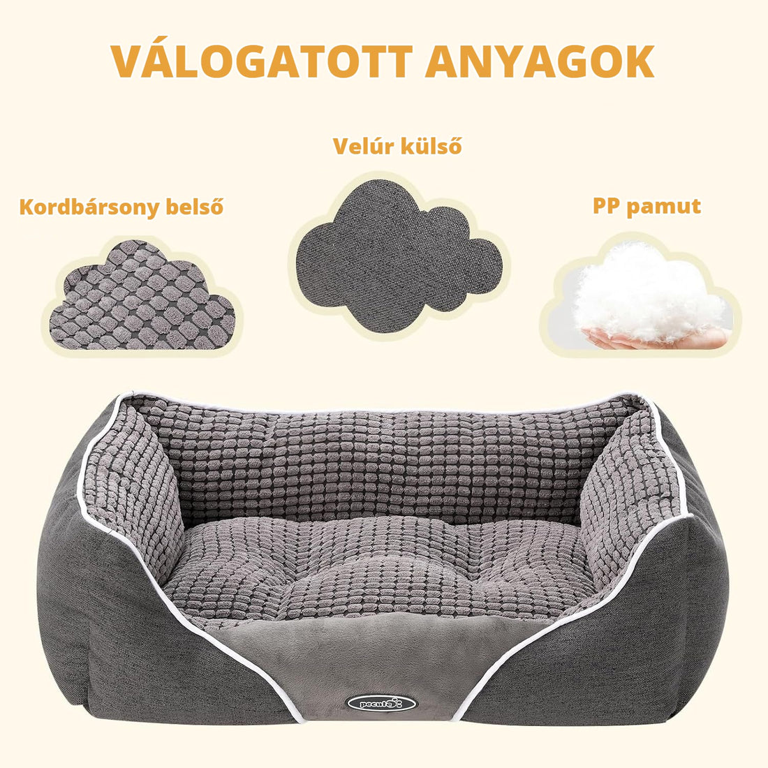 Pecute kutya- és macskaágy – válogatott anyagok, velúr és kordbársony