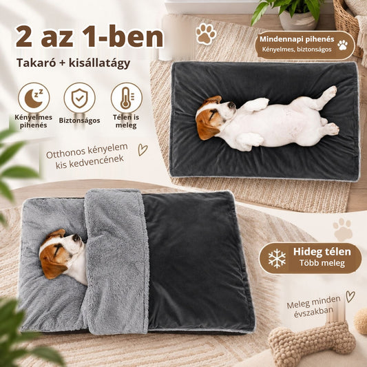 Pecute önmelegedő kisállatágy – 2 az 1-ben takaró és ágy