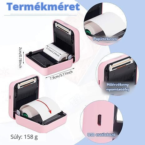 PeriPage A6 mini fotónyomtató – termékméret, súly 158 g