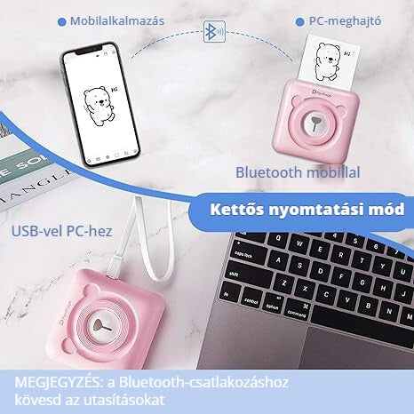 PeriPage mini nyomtató kettős nyomtatási móddal – Bluetooth és USB