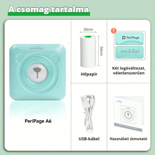 PeriPage A6 mini nyomtató – a csomag tartalma