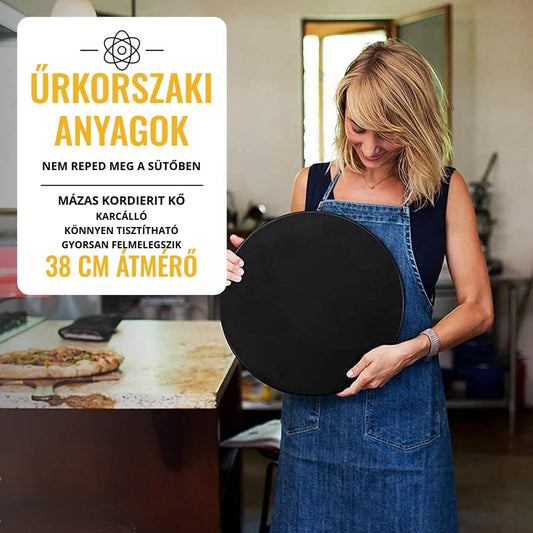 Mázas kordierit pizzakő, 38 cm – nem reped meg a sütőben, karcálló