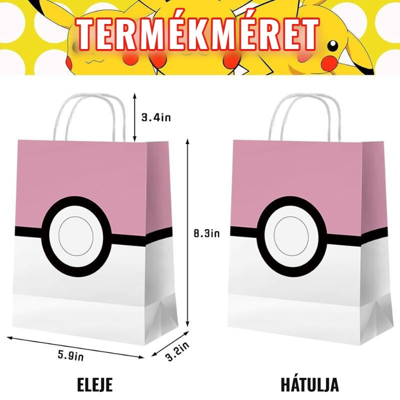Pokélabda mintás ajándéktáska mérete – eleje és hátulja