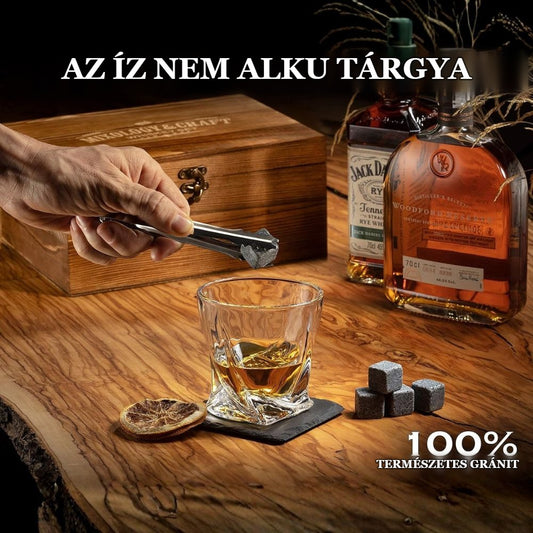 Prémium whisky szett természetes gránit whiskykövekkel