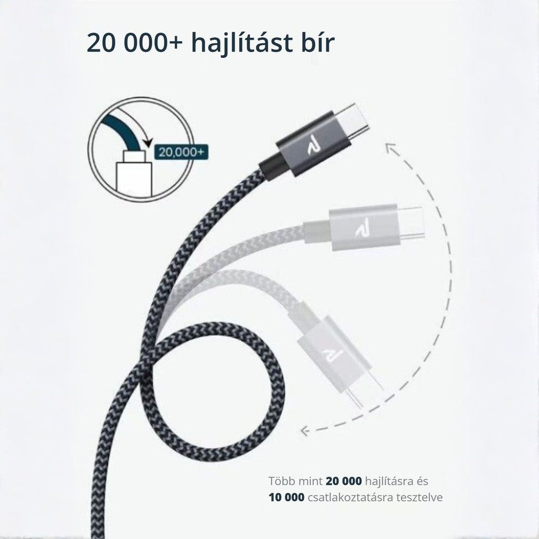 Rampow RAC02 fonott USB-C kábel – 20 000+ hajlítást bír
